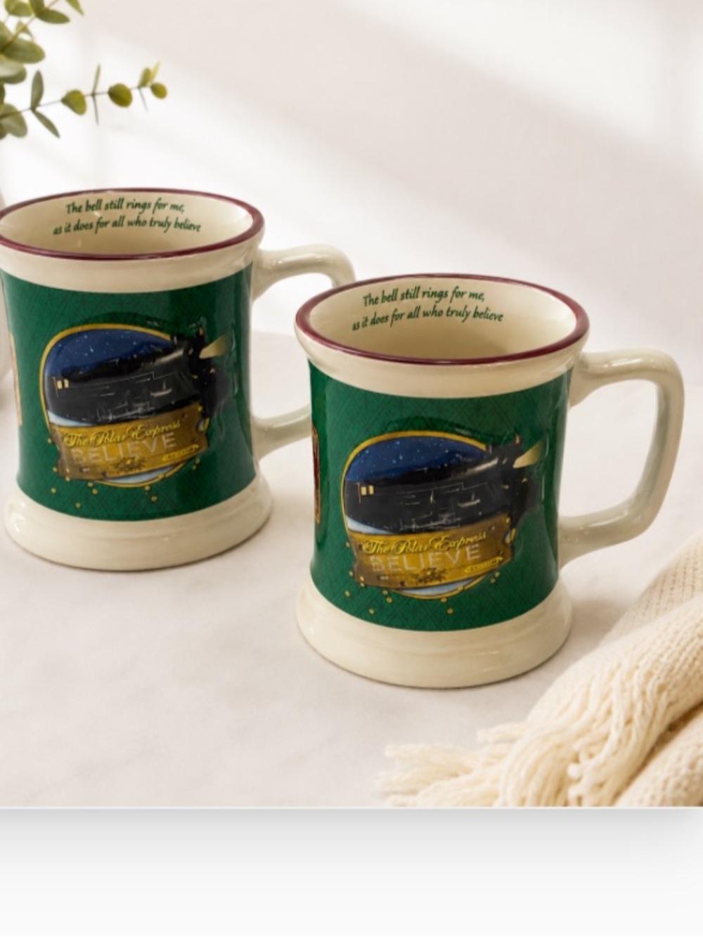 Polar Express Believe Mug Set of 2 Train Hot Chocolate Christmas Warner Bros Mov